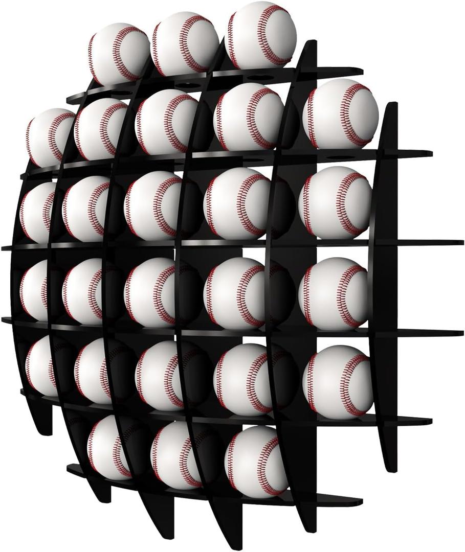 Baseball Display Case Wall Mount, Acrylic Baseball Display Rack, Baseball Holders for Balls, Holds 26 Balls, Great for Collectors to Showcase Autographed (Black)
