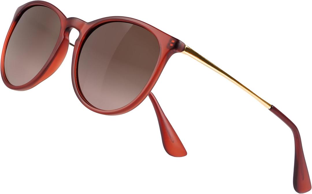Vintage Round Polarized Sunglasses for Women Men Classic Retro Trendy Designer Style Sun Glasses UV400 Protection (Amber Frame(matte Finish)/Tea Lens)