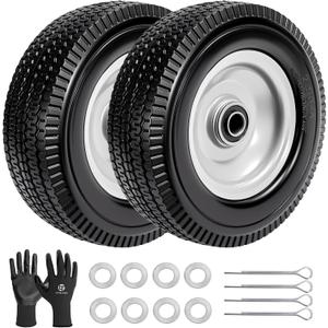 10" Solid Tire Replacement 4.10/3.50-4 Flat Free Tire and Wheel for Garden Carts, Hand Trucks, Wheelbarrows,10x3.50-4" with 5/8" Axle Bore & 2 1/4" Offset Hub (2 Pack)