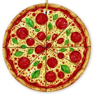 5 x Pizza Ornaments for Christmas Tree - Pizza Gifts for Food Lovers, Women, Men - Food Ornaments for Christmas Tree - Pepperoni Lovers Ceramic Ornament