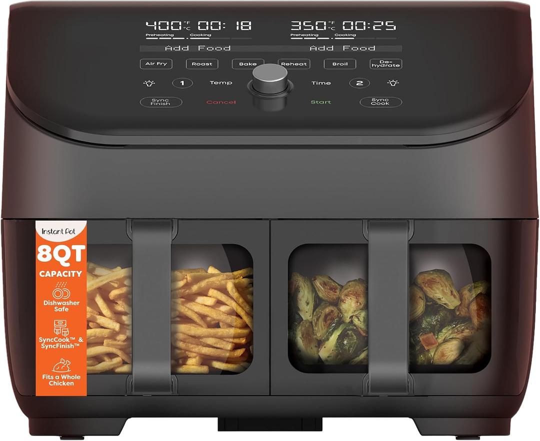 Instant Pot Vortex Plus XL 8QT ClearCook Air Fryer, Clear Windows, Custom Programming, 8-in-1 Functions that Crisps, Broils, Roasts, Dehydrates, Bakes, Reheats, from the Makers of Instant Pot, Black