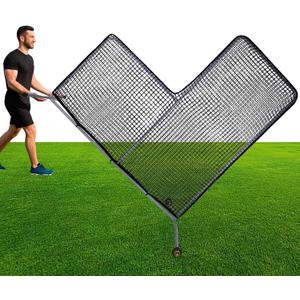 7x7ft Baseball Softball L Screen for Pitching Practice, Portable Pitcher Safety Screen with Wheels, Steel Frame Protective Guard for Batting Cage Backyard Drills, Coaches, Youth Training