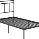 Twin Platform Bed with Headboard, Black Finish