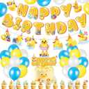 Duck Birthday Decorations Duck Party Decorations with Happy Birthday Banner Rubber Duck Garland Cupcake Toppers Cake Topper for Duck Themed Party Supplies