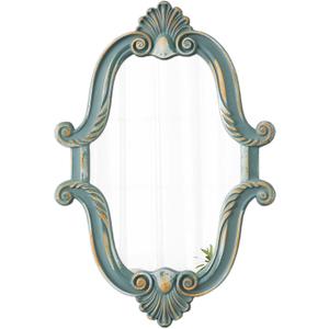 Vintage Oval Mirrors for Wall Decor 16 x 23 inch, Hanging Distressed Small Turquoise Wall Art, Rustic Blue Scalloped Wood Mirror for Entryway Bathroom Living Room, Horizontal or Vertical