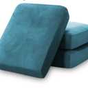 PrinceDeco Couch Cushion Covers, Stretch Washable Sofa Cushion Cover, Fitted Sofa Slipcover Velvet Fabric Non-Slip Furniture Protector for Dog,Pets, Pack of 3