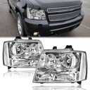 APSVE Headlights Assembly w/Bulbs & Wiring Harness compatible with 2007-2014 Chevy Tahoe Suburban/ 2007-2013 Chevy Avalanche, Chrome Housing Clear