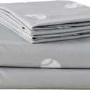 Chezmoi Collection 4-Piece Kids/Teens Sports Sheet Set - Soft Microfiber Gray White Baseball, Queen Size