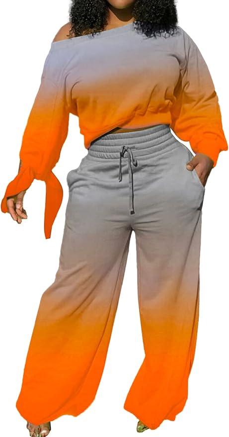 sexycherry Casual Pants Outfits for Women Sexy Long Sleeve Sweatsuit Jogging Long Pants Sets Tracksuit with Pockets, XL