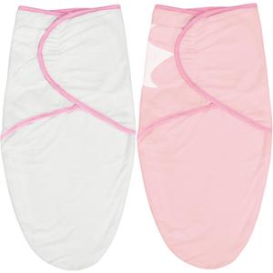 Biloban Baby Swaddles 0-3 Months for Girls, Cotton Swaddle Blanket, Newborn Essentials, Pink & White, 2 Pack