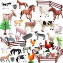 Yowlieu Realistic Farm Animal Figures Toys, 44 Pcs Plastic Farm Figurines Playset Includes Fences Mini Farm Animal Cake Topper Learning Toy Set for Kids & Toddlers