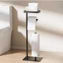 Freestanding Toilet Paper Holder Stand with Storage, Rustproof Metal Bathroom Paper Stand with Weighted Anti-Slip Base, Fits 4 Spare Rolls and Shelf for Phone & Small Items, No Drilling, Black-style a
