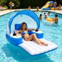 Motorized Pool Float with Canopy, XL Inflatable Chair Lounge Floaties with Adjustable Sun Shade Cover, Rechargeable Dual Motor Electric Lounge Raft for Pool & Lake