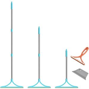 Carpet Rake for Pet Hair Removal - 3 in 1 Pet Hair Removal Tool Kit with Magic Brush, Scraper & 60 Adjustable Rubber Broom, Dog Cat Fur Remover for Carpets Rugs Mats Couch