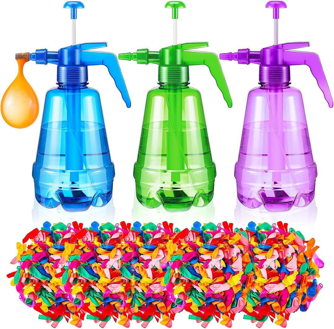 Junkin 3 Pcs Water Balloon Pump with 1000 Balloons, 3 in 1 Air and Water Balloon Inflator Portable Filling Station for Summer Themed Parties, Random Color
