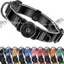 WhoseID AirTag Dog Collar, Waterproof Reflective Leather Dog Collar with AirTag Holder and Magnetic Buckle, Heavy Duty Pet Collar for Small Medium Large Dogs, Black