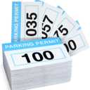 100 Pack Parking Permit Stickers with Front Adhesive, Car Windshield Decals Numbered 001-100 (Light Blue, 3 x 2 in)
