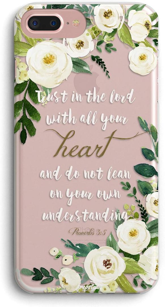 Case Compatible for iPhone 8/iPhone 7/iPhone SE(2020),Cute Bible Verses Quotes Christian Proverbs 3:5 Girls Women Floral Flowers Clear Protective Case Compatible for iPhone 7/8