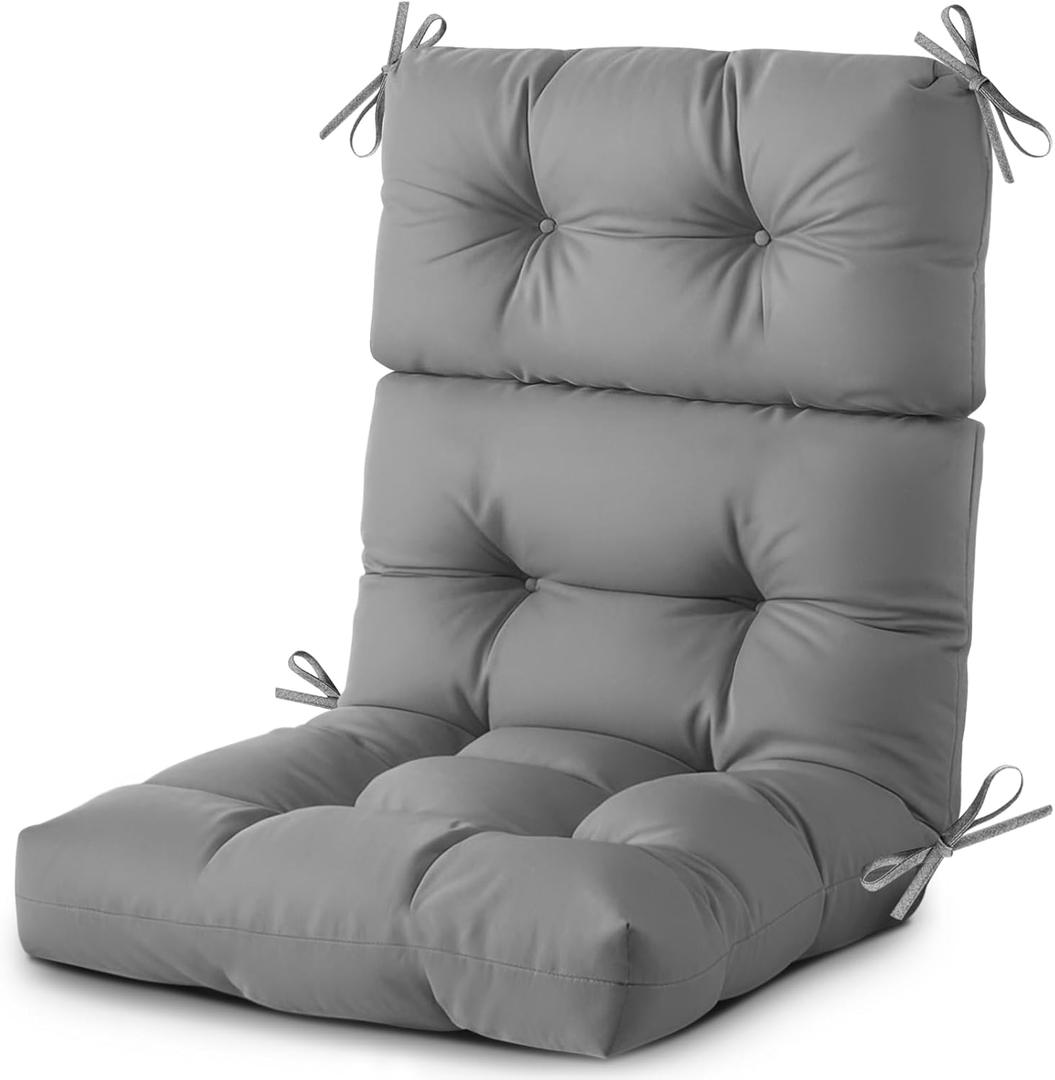 Outdoor/Indoor High Back Chair Cushion, Waterproof Outdoor Rocking Chair Cushion with Ties, Tufted Replacement Seat Cushions for Outdoor Furniture, Grey (1 Pack)