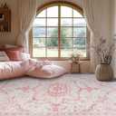 6x9 Machine Washable Bedroom Area Rugs for Living Room Low Pile Vintage Rug, Non-Slip Non-Shed Floral Print Floor Carpet for Dining Room Home Decor (Pink,6x9ft)