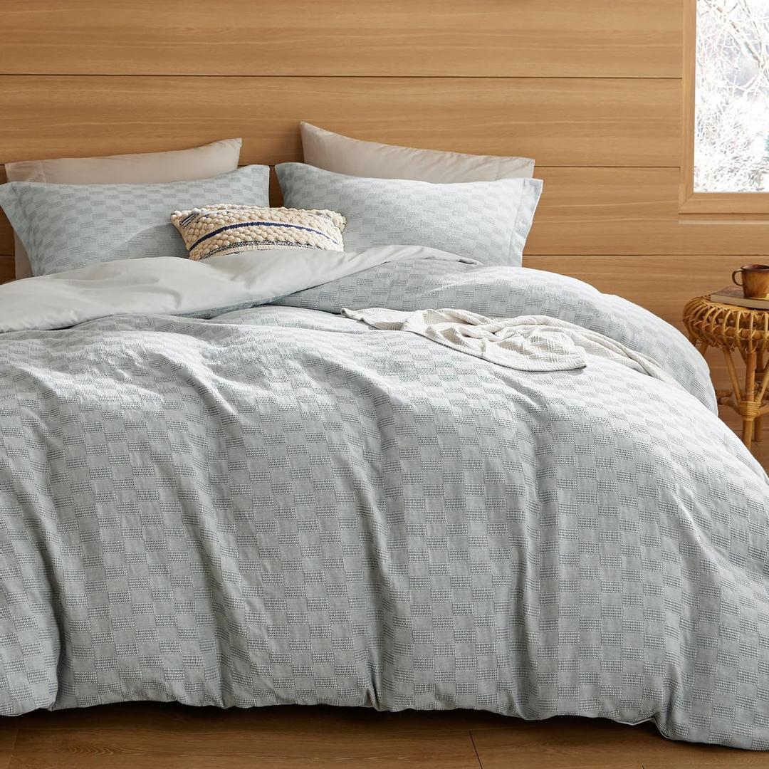 Bedsure Grayish Blue Queen Comforter Set - Soft Checkered Bedding Set for All Seasons, Stripe Fluffy Bed Set 3 Pieces with 1 Waffle Weave Comforter Queen Size and 2 Pillow Shams (04 - Grey) Bedsure Grayish Blue Queen Comforter Set - Soft Checkered Bedding Set for All Seasons, Stripe Fluffy Bed Set 3 Pieces with 1 Waffle Weave Comforter Queen Size and 2 Pillow Shams (04 - Grey)