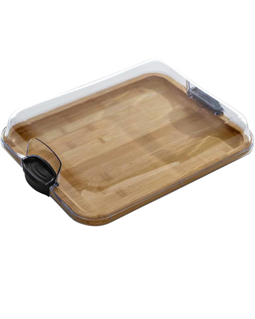 Reversible Bamboo Cutting Board 2-in-1, Charcuterie Board with Locking Lid & Handles for Vegetables Fruits & Snacks