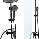 Matte Black Outdoor Shower Fixture, 3 Functions Handle Tub Rainfall Shower Faucet Sets with Dial Thermometer Brass Valve, Shower Fixture with 10'' Rainfull Shower Head Adjustable Exposed Shower System