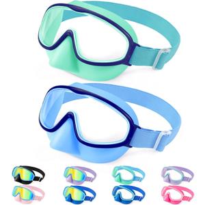 Vvinca Kids Goggles with Comfort Fabric Strap, Kids Swim Goggles Wide View Anti-Fog/UV No Leaking Swimming Goggles for 3-14