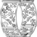 Floral Band Compatible with Apple Watch Jewelry Band 42mm 44mm 45mm 46mm 49mm iWatch Series 11 10 9 8 7,Bling Crystal Bracelet Hollow Metal Strap,Fashion Women Wristband(42/44/45/46/49mm,Silver)