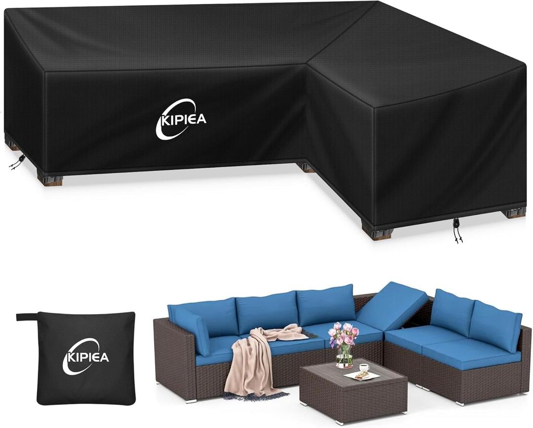 Kipiea Patio L-Shaped Sectional Sofa Cover, 420D Heavy-Duty Oxford Fabric Outdoor Sectional Cover with 6 Windproof Buckles, No Tears Anti UV No Fading (Right Facing, 104" x 83" L x 33.5" D x 31" H)