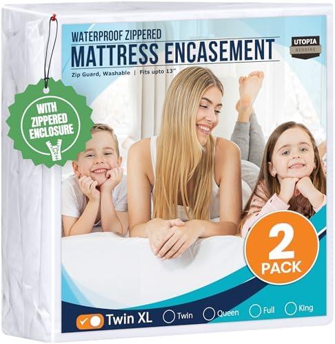 Utopia Bedding Mattress Protector Zippered Twin XL Size (Pack of 2), 100% Waterproof Bed Bug and Dust Mite Proof Mattress Encasement, Absorbent 6 Sided Mattress Cover