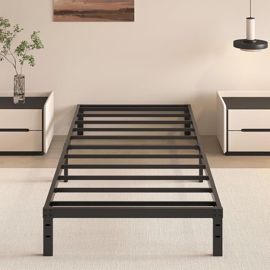 HOBINCHE 10 Inch Twin Size Bed Frame - No Box Spring Needed Heavy Duty Metal Platform Mattress Foundation with Steel Slats, Non-Slip Noise Free Easy Assembly Black Bedframes