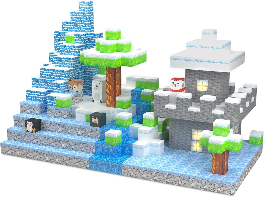 Magnetic Blocks - 138 PCS Magnetic Building Blocks Set with 3 Light-Up Blocks, STEM Construction Cubes Toys for Kids, Toddler Sensory Stacking Toys, Christmas Birthday Gift for Boys and Girls Ages 3+