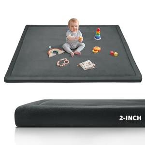 2-Inch Extra Large Memory Foam Play Mat | 59"x79" Large Baby Play Mat for Tummy Time & Crawling | Memory Foam with Non-Slip Base | Ultra Soft Flannel Cover | for Infants & Toddlers, Dark Gray