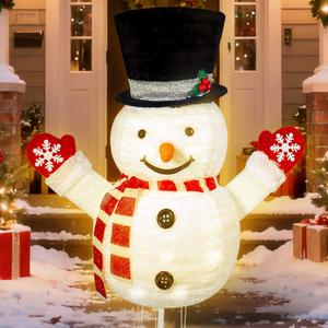 30.32 Inch Lighted Snowman Decorations, Battery Operated Christmas Lights for Porch Patio Yard, Waterproof Collapsible Xmas Decor