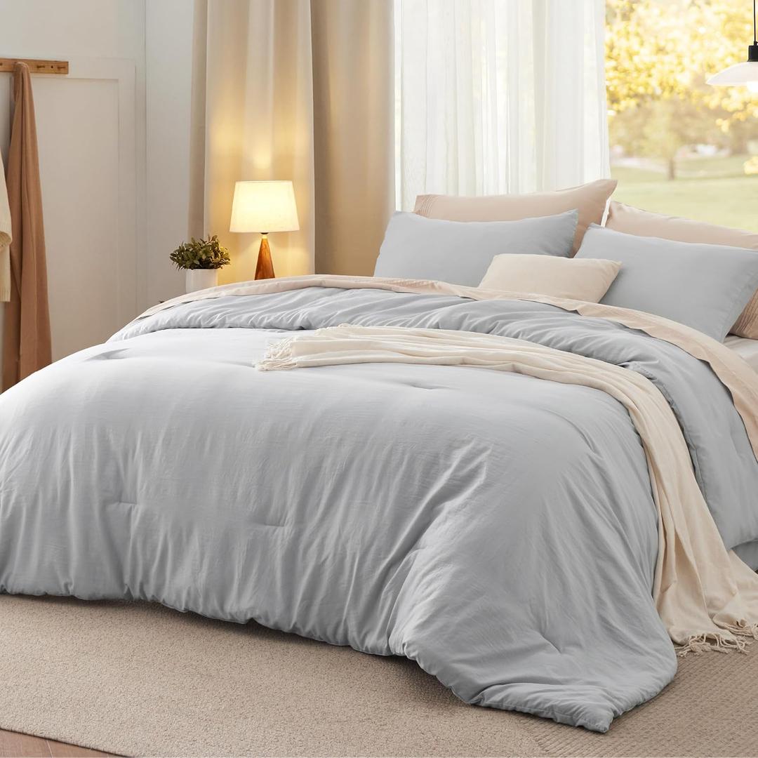 Bedsure Queen Comforter Set, Light Grey Soft Prewashed Bedding for All Seasons, 3 Pieces GentleSoft Bed Set, 1 Lightweight Comforter (90"x90") and 2 Pillowcases (20"x26")