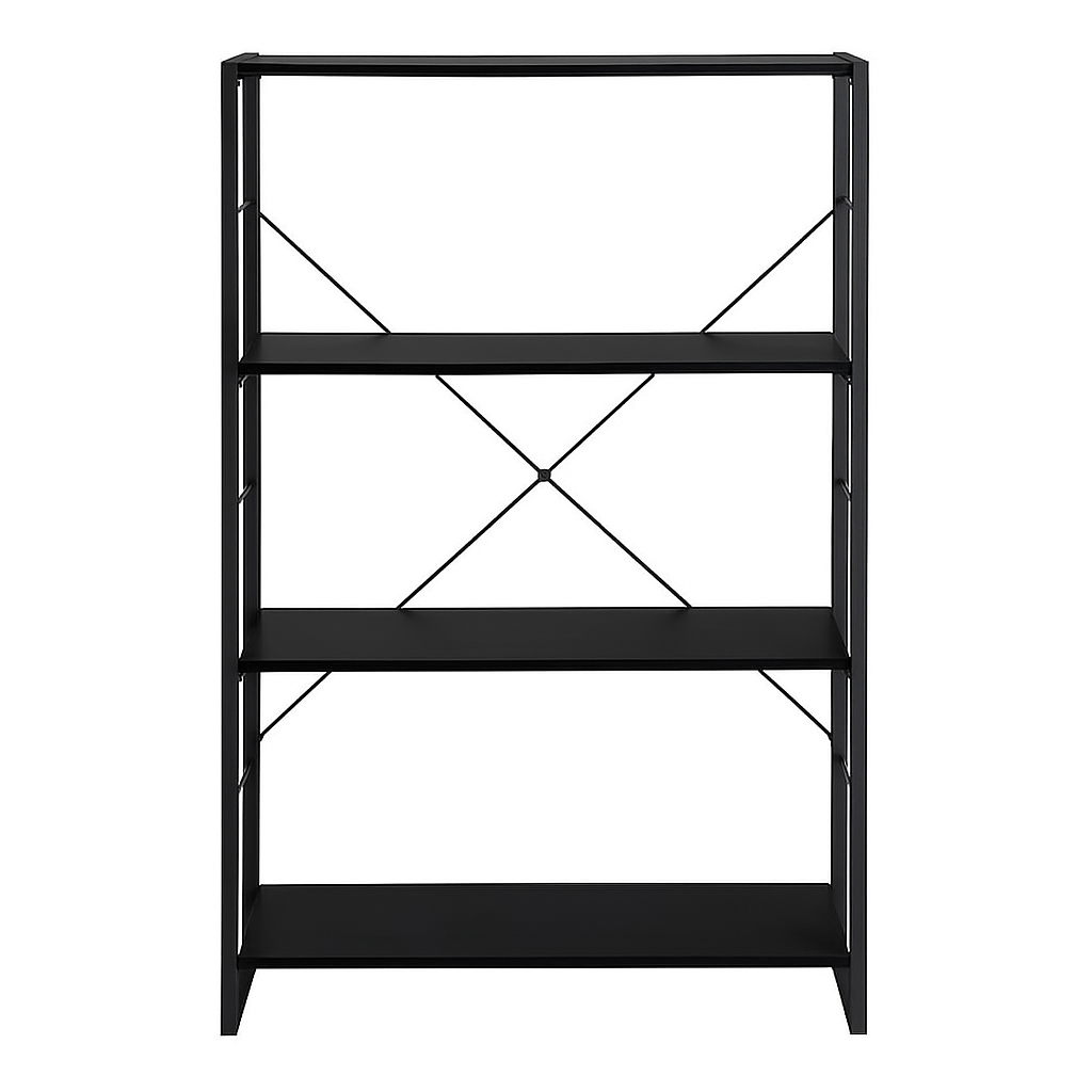 Wide Industrial 4-Tier Bookshelf Loft Style, Black