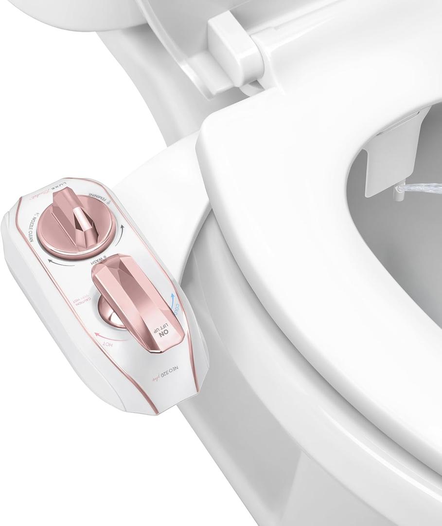 LUXE Bidet NEO 320 Plus - Warm Water, Dual Nozzle, Non-Electric Bidet Attachment for Toilet Seat, Patented Slide-In Install, 360 Self-Clean, EZ-Lift to Clean, Feminine & Rear Wash (Rose Gold)