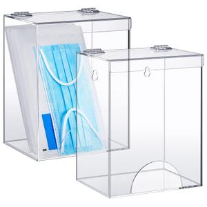 Kathfly 2 Pcs Acrylic Dispenser for Hairnet, Emesis Bags, Wall Mount Clear Acrylic Face Mask Holder for Beard Nets, Safety Glasses, Shoe Covers