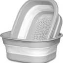 Collapsible Dish Basin with Colander, Foldable 2-in-1 Dish Pan and Strainer Set with Drain Holes, Portable Wash Basin for Kitchen Sink, Camping, Travel & RV (Grey)