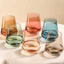 Colored Stemless Glasses Set of 6-17 oz Hand-Blown Crystal Colored Glassware with no Stem, Multicolor Glassware for Lovers, Wedding, Birthday, Mother's Day Housewarming Gifts for Women (6 Pack)