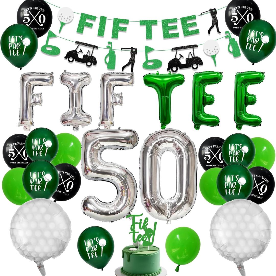 50th Birthday Decorations, Golf Themed 50th Birthday Party Decorations Gifts for Men Him with 50 Number Balloons,Fiftee Birthday Banner, Cake Topper