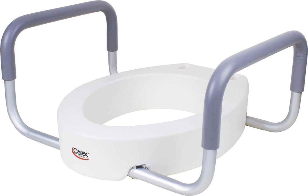 Carex 3.5 Inch Raised Toilet Seat with Handles - For Round Toilets, Toilet Seat Riser with Removable Padded Handles, Elevated Toilet Seat, Support 250lbs, White