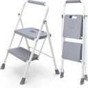 DUMOS Step Ladder, 2 Sturdy Step Stool with Anti-Slip Pedal & Comfortable Handrail, Portable Heavy Duty Step Stool for Kitchen, Garage & Outdoor Use, 800lbs, Grey