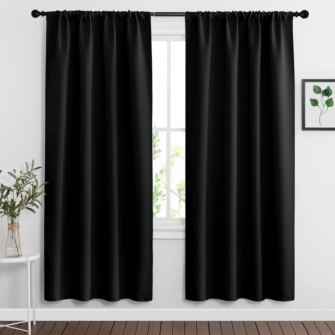 RYB HOME Black Blackout Curtains for Bedroom Living Room 72 inches Long, Thermal Insulated Privacy Rod Pocket Drapes for Nursery Office Home Theater, Width 42 by Length 72, 2 Panels