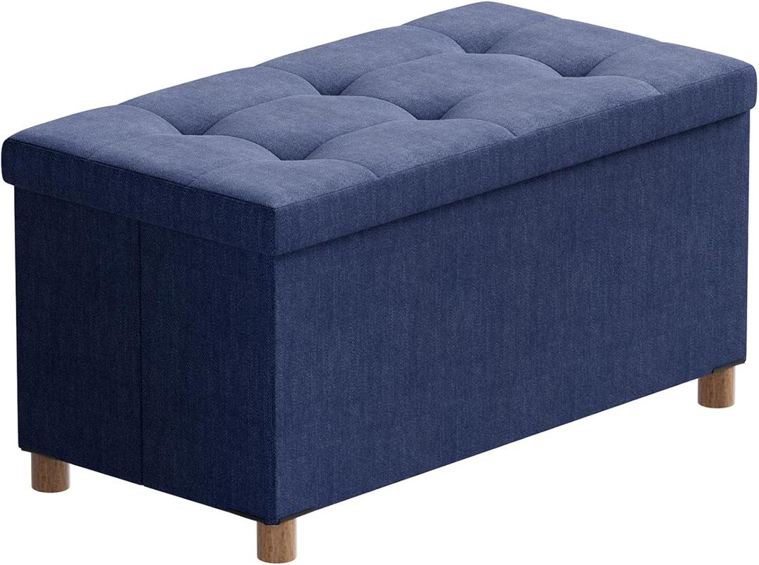 BRIAN & DANY 30 Inches Folding Storage Ottoman Bench, Ottoman with Storage Bench for Bedroom, Living Room, Entryway, Foot Rest with Legs, Blue
