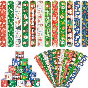 36 Pieces Christmas Slap Bracelets for Kids, 12 Styles Colorful Christmas Slap Wristbands Bulk for Kids Xmas Party Favors Toys Prizes Goodie Bags Fillers
