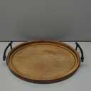 Oval Rustic Wooden Decorative Tray, Serving Tray with Metal Handles, Ottoman Coffee Table Tray, Farmhouse Centerpiece for Kitchen or Living Room (Brown)
