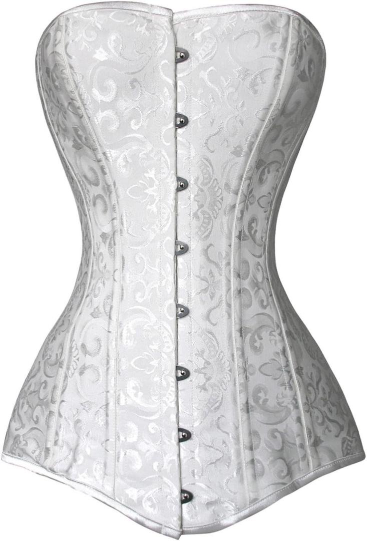 Charmian Women's 26 Steel Boned Brocade Long Torso Hourglass Body Shaper Corset White X-Small
