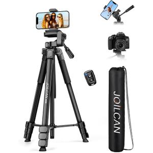 JOILCAN Phone Tripod Stand - 67" Aluminum Extendable Tripod with Remote, Portable Tripods for iPhone Photos Selfie & Video, Compatible with iPhone DSLR Camera Projector (Black)